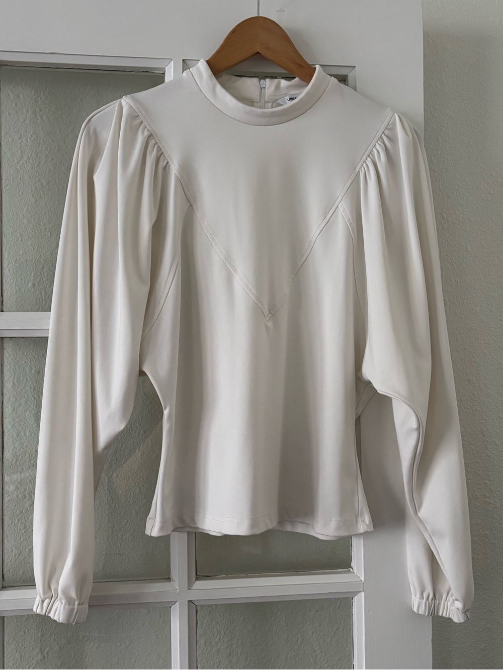Women's White High-Neck Puff Sleeve Top